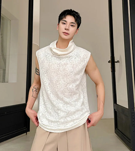 Chinese Style Loose Men's Tank Tops Casual Turtleneck Sleeveless Printing Simple Male Top New Summer Vest 9C6057