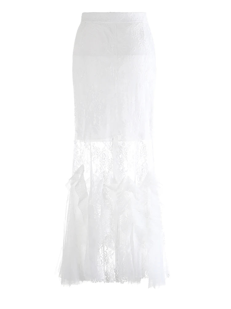 High Waist Black Lace Perspective Embroidery Mermaid Half-body Skirt Women Fashion Tide New Spring Autumn 2025 1DJ0986