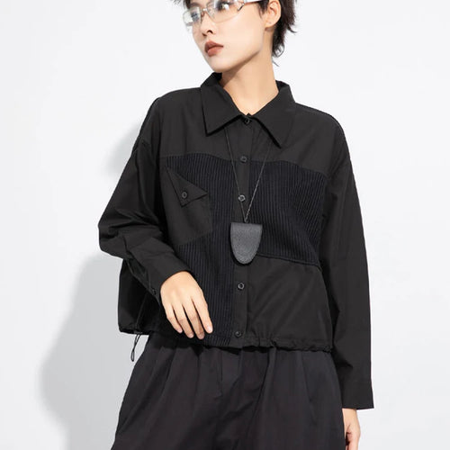Load image into Gallery viewer, Women Black Irregular Drawstring Big Size Casual Blouse New Lapel Long Sleeve Shirt Fashion Spring Autumn 2025 1DJ0475
