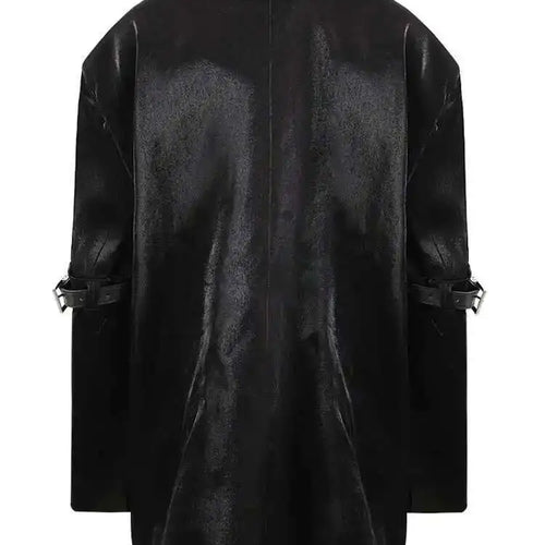 Load image into Gallery viewer, Women Black Leather Buckle Big Size Casual Blazer New Lapel Long Sleeve Jacket Fashion Tide Spring Autumn 2025  CPG1272
