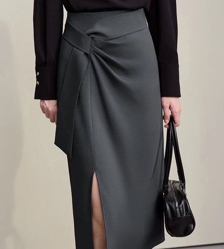 Women's Skirt 2026 Spring New H-Line Elegant Anti-wrinkle Split Skirt Solid Mid-length Versatile Woman Clothes 12621005