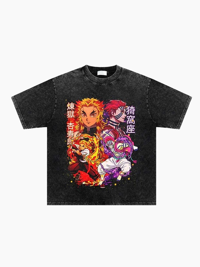 Vintage Washed Tshirts Anime T Shirt Harajuku Oversize Tee Cotton fashion Streetwear unisex top ab76