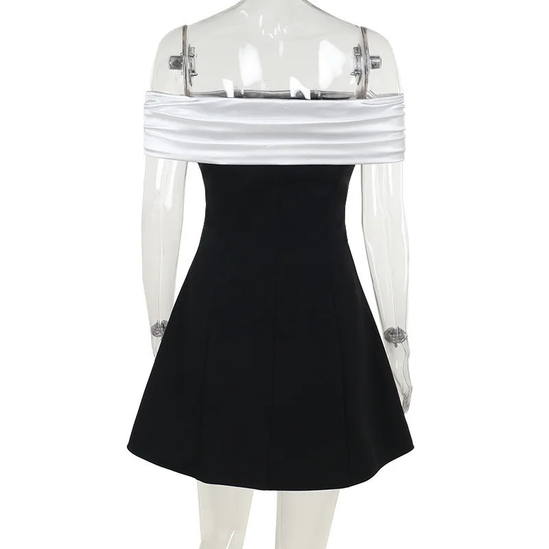 Off-shoulder Backless Sexy Mini Dress For Women Fashion Strapless Sleeveless High Waist A-line Club Party Dress Elegant