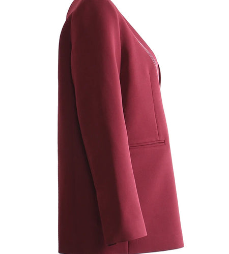 Women Wine Red Topstitched Big Size Elegant Blazer New V-neck Long Sleeve Jacket Fashion Tide Spring Autumn 2025 1DH7919