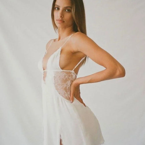 Load image into Gallery viewer, Deep V Neck Bodycon Mini Dresses Women Summer Sexy Harajuku Y2K Clothes Hollow Out Spaghetti Strap Backless Lace Dress
