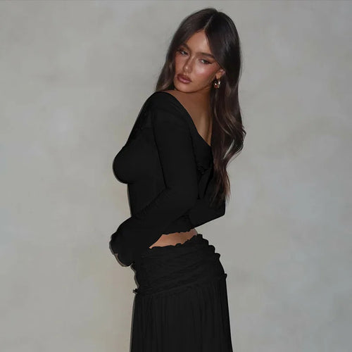 Load image into Gallery viewer, Slim Sexy Skirt Two Piece Sets Women Strapless Long Sleeve Crop Top And Hot Mini Skirt Female Party Two Piece Sets
