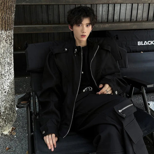 Load image into Gallery viewer, Personalized Men&#39;s Jacket Flying Sleeve Stand Collar Dark Wear Male Coats Solid Color 2024 New Stylish Men Clothing 9C6964
