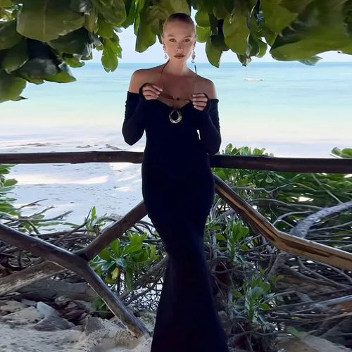 Load image into Gallery viewer, Off-shoulder Long Sleeve Sexy Maxi Dress For Women Autumn New Strapless Backless Bodycon Elegant Club Party Long Dress
