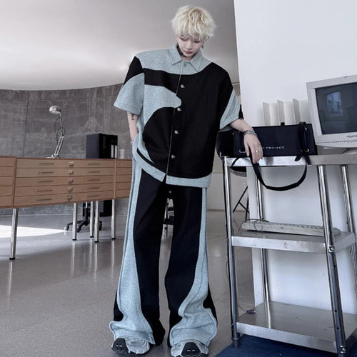 Load image into Gallery viewer, Men's Pants Set New Summer Contrast Color Short Sleeve Single Breasted Jacket Casual Pants Male Loose Suit 2025 9W1508
