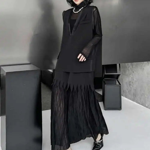 Load image into Gallery viewer, Black Big Size Vest Pleated Skirt Two Pieces Suit New V-Neck Sleeveless Women Fashion Tide Spring Autumn 2025 1DJ0261
