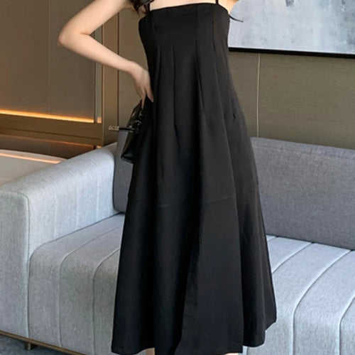 Load image into Gallery viewer, Korean Style Black Ruffles Strapless Dress Slim Waist Split Solid Color Sleeveless Female Dresses Elegant Evening Dresses
