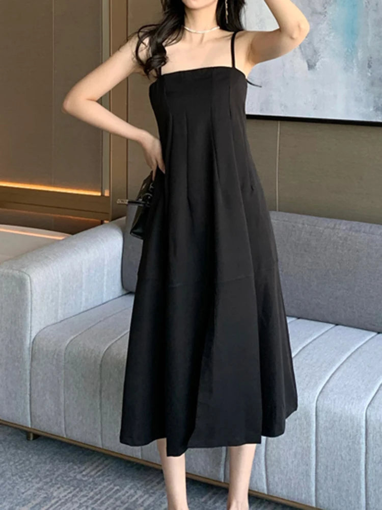 Korean Style Black Ruffles Strapless Dress Slim Waist Split Solid Color Sleeveless Female Dresses Elegant Evening Dresses