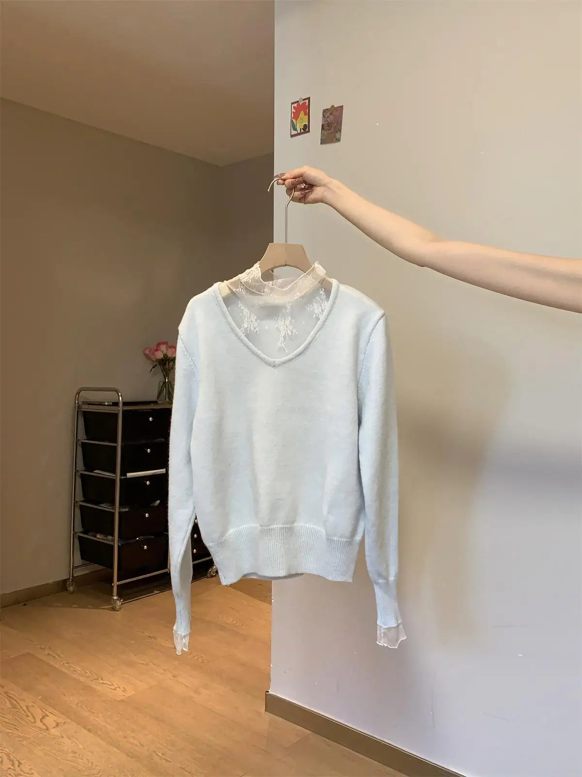 Autumn Winter New Solid Patchwork Lace Long Sleeved Knit Sweater Vintage Elegant Festival Half High Neck Pullover Slim Top Women