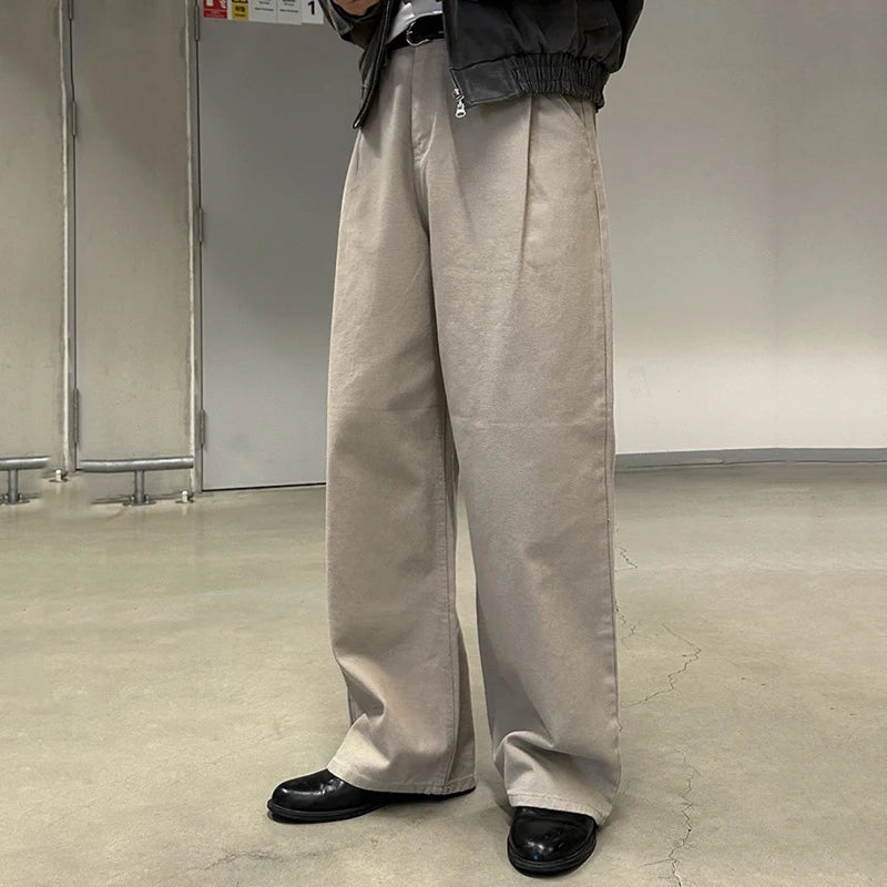 Men's Cargo Pants Straight Leg Male Spring Loose Cleanfit New Korean Solid Color Handsome Trendy Trousers 2025 9W1435