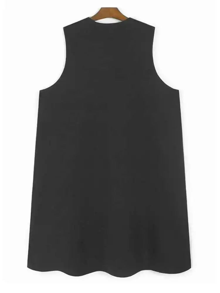 Women Black Sequins Spliced Big Size Midi Vest Dress New V-Neck Sleeveless Fashion Tide Spring Autumn 2025 1DH9971