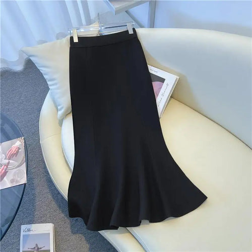 Load image into Gallery viewer, Vintage French Women&#39;s Solid Elegant Party Knitted Long Skirt Autumn Winter High Waist Vacation A-line Fishtail Skirt 2024 Trend
