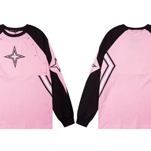 Load image into Gallery viewer, Men Sports Oversize T-Shirts Y2K Streetwear Hip Hop Star Print Patchwork Long Sleeve Cotton Tshirt Harajuku Loose Cotton Tops
