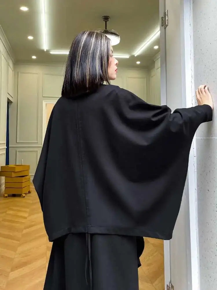 Loose Fit Black Big Size Casual Jacket New Stand Collar Long Batwing Sleeve Women Coat Fashion Spring Autumn 2025 1DF0668