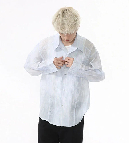 Men's Shirts New Summer Korean Turn-down Collar Casual Style Stripe Tie Dyeing Long Sleeve Trendy Male Shirt 9W1595