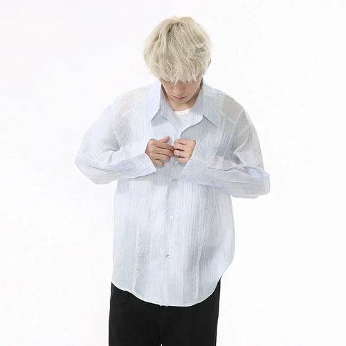 Load image into Gallery viewer, Men&#39;s Shirts New Summer Korean Turn-down Collar Casual Style Stripe Tie Dyeing Long Sleeve Trendy Male Shirt 9W1595
