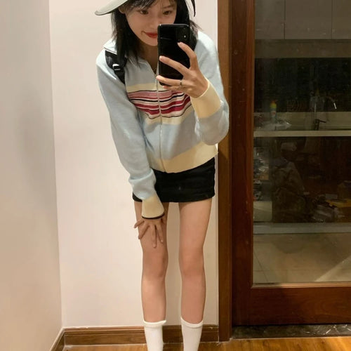 Load image into Gallery viewer, Vintage Ins Fashion Striped Cardigan Women Autumn Thin Casual Slim Knit Sweater Coat Y2k Aesthetic Grunge Kardigan Cute
