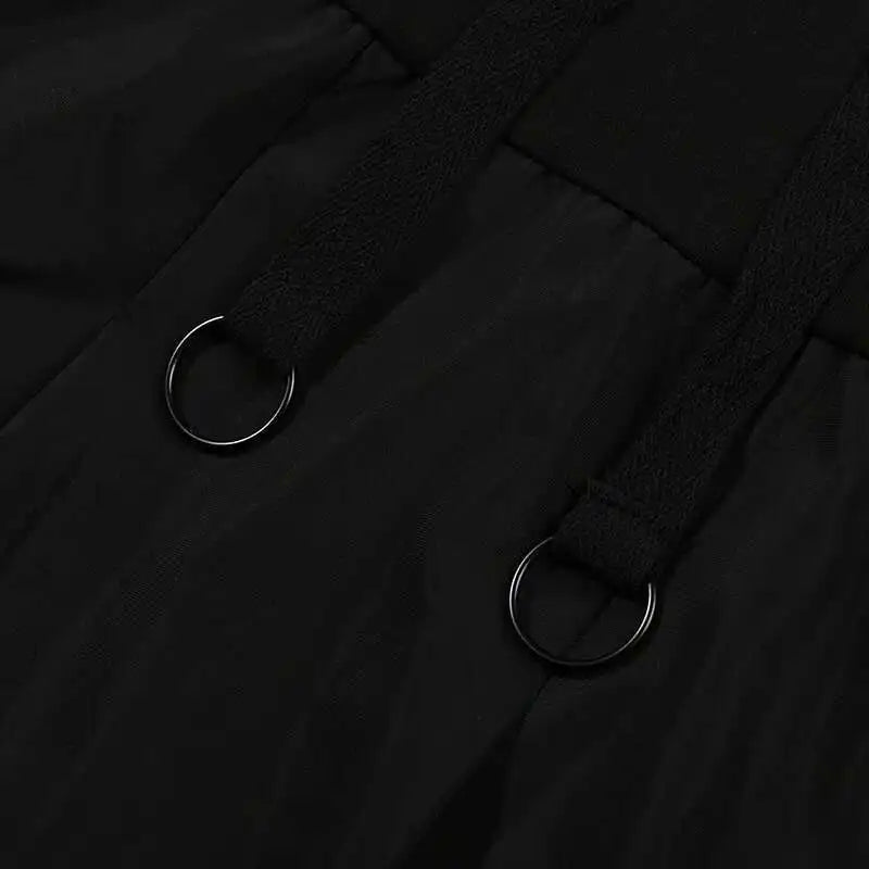 Women Black Drawstring Hollow Out Big Size Irregular Dress New Hooded Long Sleeve Fashion Tide Spring Autumn 2025 JD076