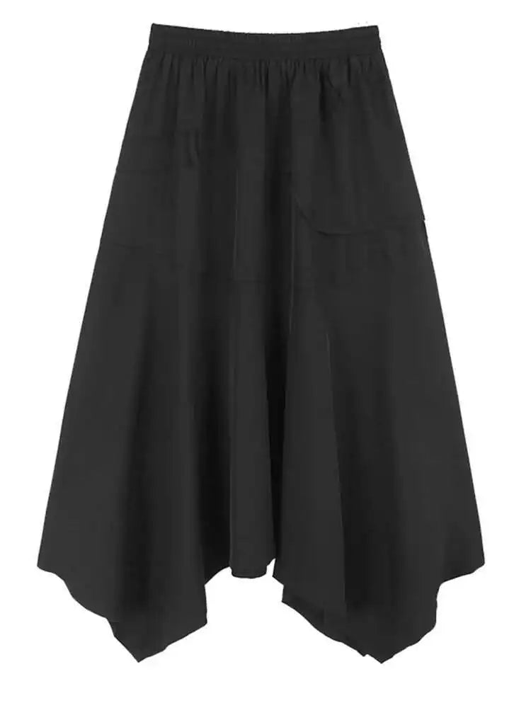 High Elastic Waist Black Irregular Hem Casual A-line Half-body Skirt Women Fashion Tide New Spring Autumn 2025 1DH6581