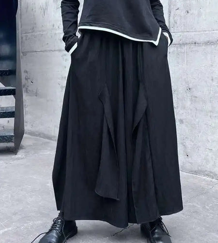 High Elastic Waist Black Irregular Spliced Long Wide Leg Pants New Trousers Women Fashion Tide Spring Autumn 2025 1DH5094