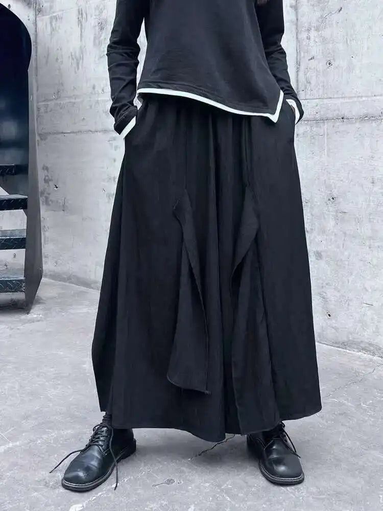 High Elastic Waist Black Irregular Spliced Long Wide Leg Pants New Trousers Women Fashion Tide Spring Autumn 2025 1DH5094