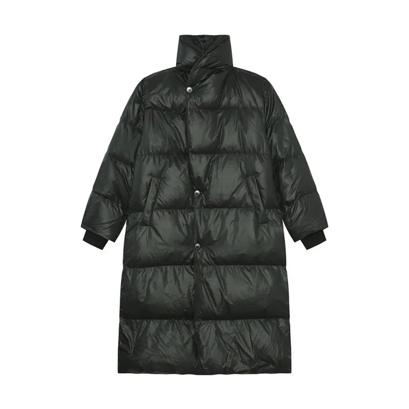 Simple Men's Down Jackets Stand Collar Long Single Breasted Casual Male Coats Solid Color Loose Overknee Menswear 9C9217