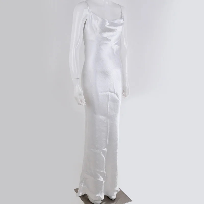 Elegant Satin Backless Maxi Dress For Women Gown Summer Spaghetti Strap Sleeveless Night Club Party Long Dress Vestido