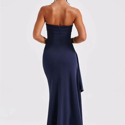 Load image into Gallery viewer, Strapless Backless High Split Maxi Dress Women Fashion Off-shoulder Sleeveless Bodycon Club Party Long Dress Elegant

