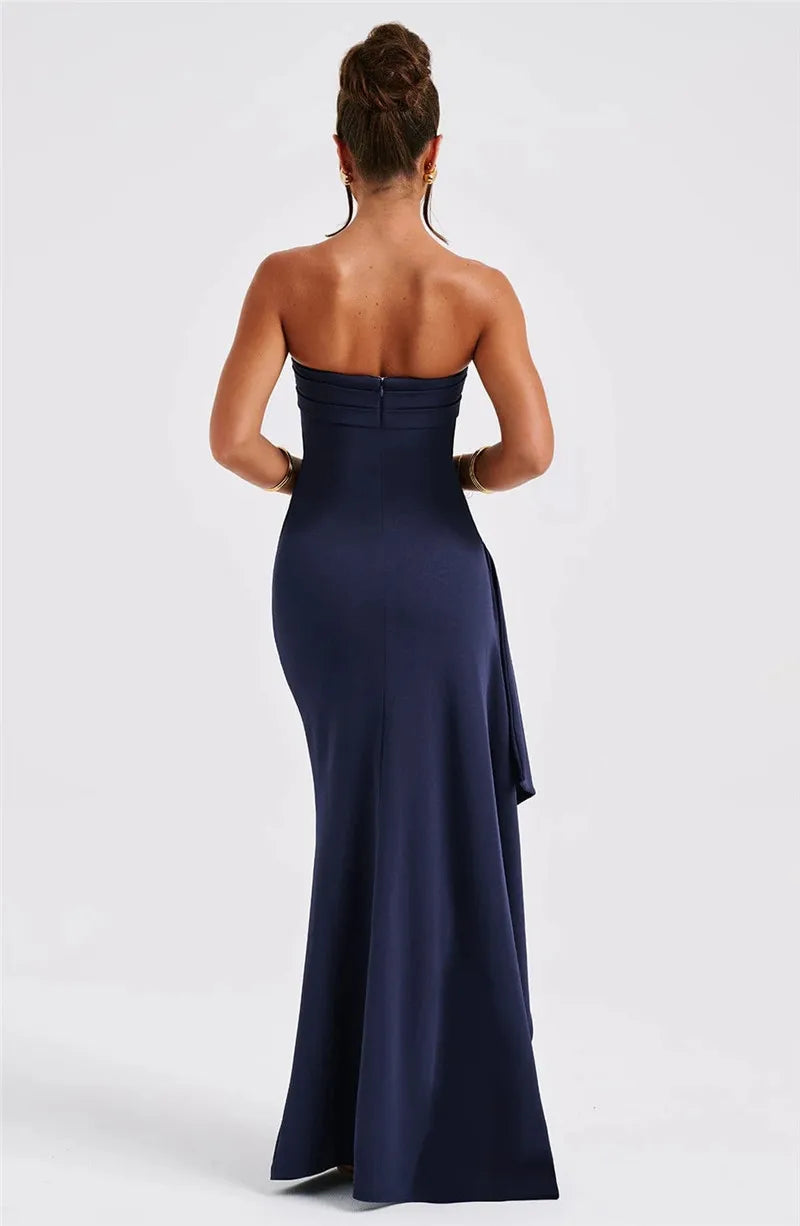 Strapless Backless High Split Maxi Dress Women Fashion Off-shoulder Sleeveless Bodycon Club Party Long Dress Elegant