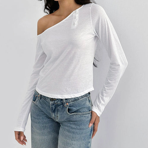 Load image into Gallery viewer, Slash Neck Crop Top y2k Women Clothes Off One Shoulder Long Sleeve Loose Fit T Shirt Spring Fall Clothing Streetwear
