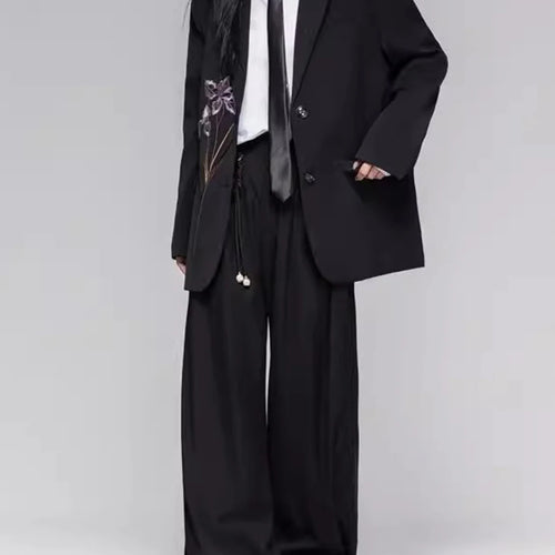 Load image into Gallery viewer, Solid Loose Spliced Embroidery Elegant Blazers for Women Lapel Long Sleeves Patchwork Buttons Blazer Female Fashion
