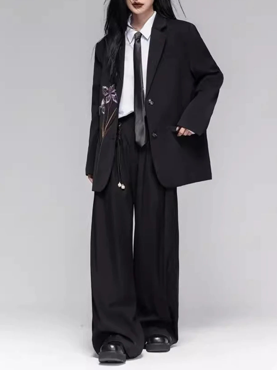 Solid Loose Spliced Embroidery Elegant Blazers for Women Lapel Long Sleeves Patchwork Buttons Blazer Female Fashion