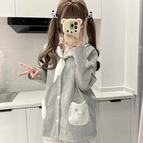 Load image into Gallery viewer, Japanese Cute Jackets for Women Sailor Collar Fake Two Outwear Y2k Tops 2024 Ropa Mujer Fashion Casual Sweet Oversized Coats
