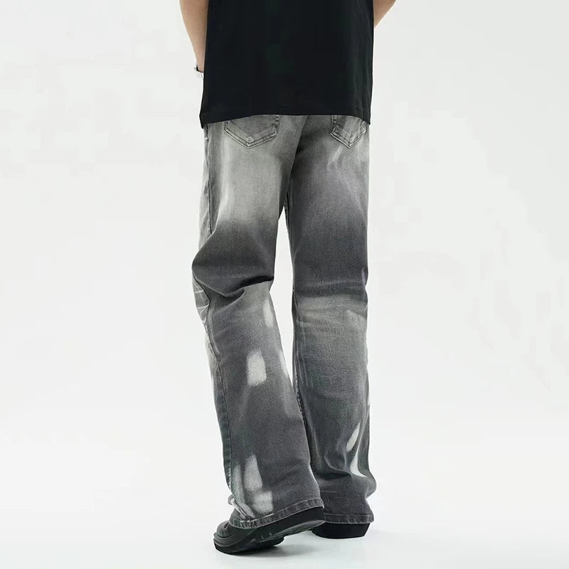 Men's Jeans Summer New American Style Straight Leg Trendy Loose Micro Flared Casual Gradient Color Male Trousers 9W1783