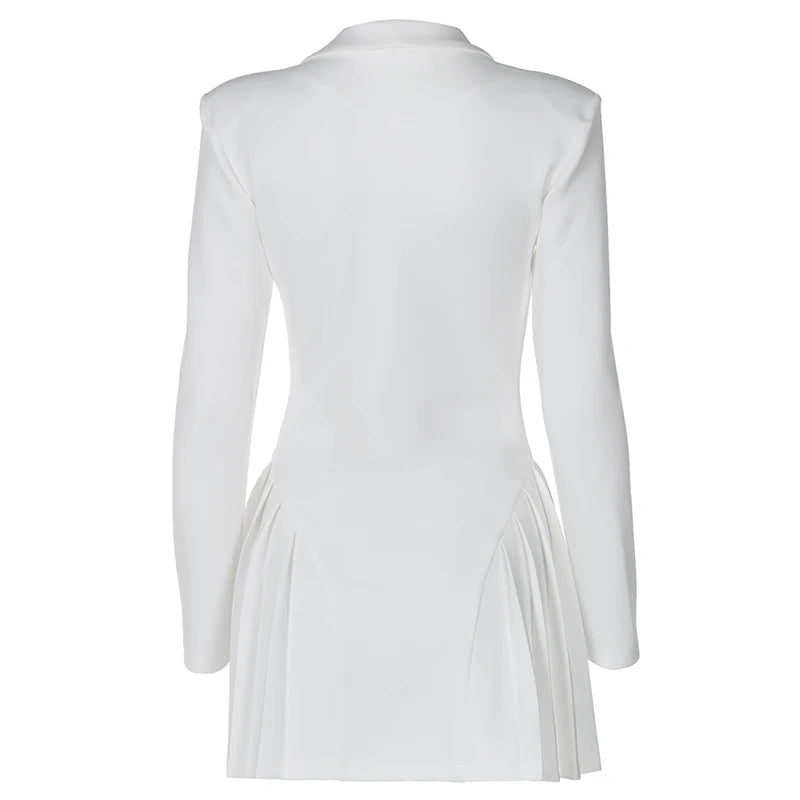 Women's Summer Solid Color Sexy Deep V Mini Dress Single Breasted  Long Sleeves Ruffled Edge Elegant Bodycon Dresses