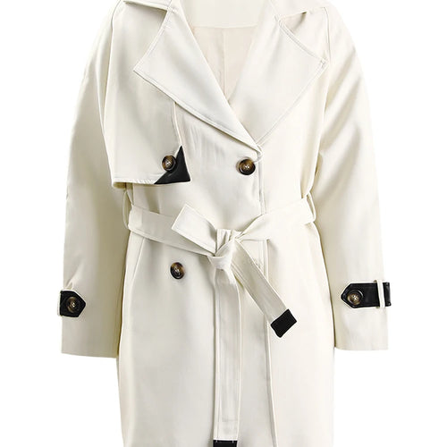 Load image into Gallery viewer, Women Beige Color-block Leather Big Size Trench New Lapel Long Sleeve Windbreaker Fashion Tide Spring Autumn 2025 CPG1307
