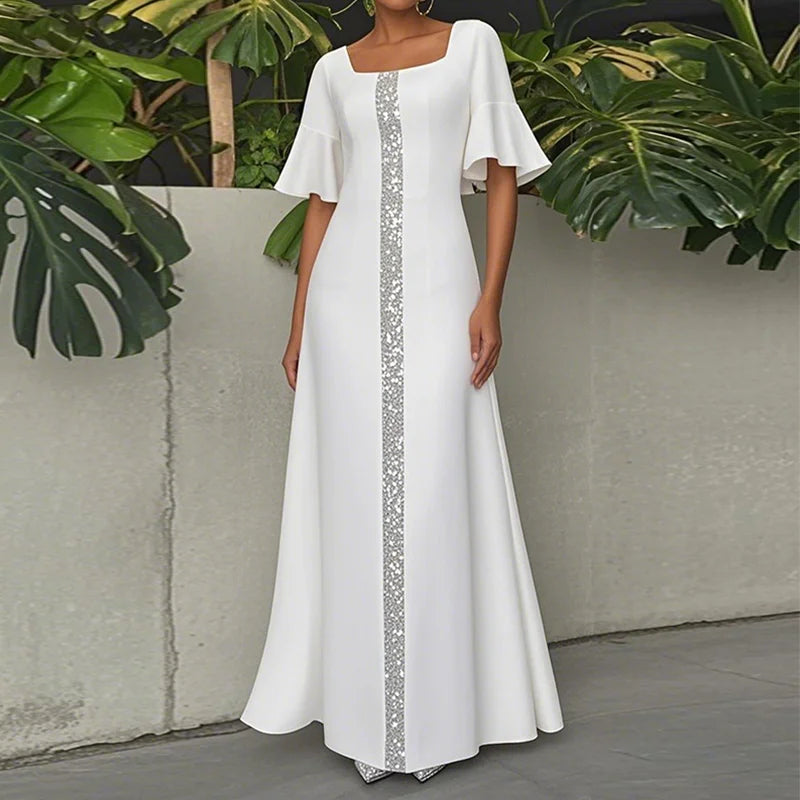 Original Creation Women Elegant Shiny Long Dress Flared Sleeves 2025 Summer Party  Birthday Prom Maxi Dresses for Woman
