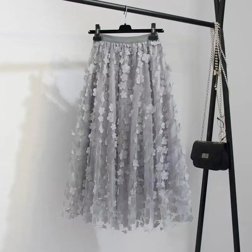 Load image into Gallery viewer, Elastic High Waist Skirt Ladies Summer Vintage Jacquard Butterfly Tulle Skirts Womens Fashion Embroidery Mesh Midi Skirt Women
