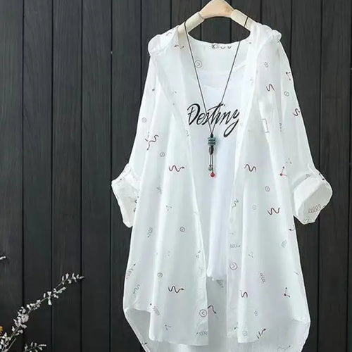 Load image into Gallery viewer, Women's Shirts Hooded Sunscreen Long Sleeved Shirt Female Top Summer New Coat Medium Long Jacket Thin Printed Blouse
