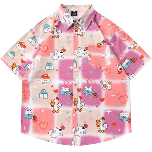 Load image into Gallery viewer, Summer Hawaiian Shirts Streetwear Funny Cartoon Graphic Printed Button Up Short Sleeve Beach Blouse Harajuku Casual Baggy Tops
