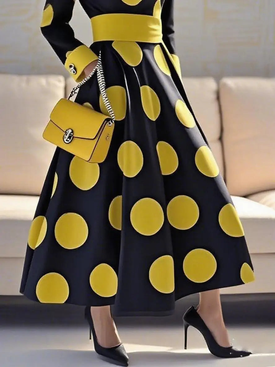 Women's 1950s Vintage Polka Dot Audrey Long Dress Autumn 2025 Long Sleeve Party Cocktail Elegant Maxi Dress for Woman