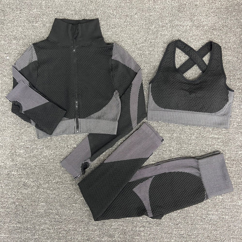 Load image into Gallery viewer, Seamless Gym Set Women 3PCS Fitness Workout Sports Bra Active Wear Crop Top Leggings Tracksuit Yoga Set Womens 3 Piece Outfits

