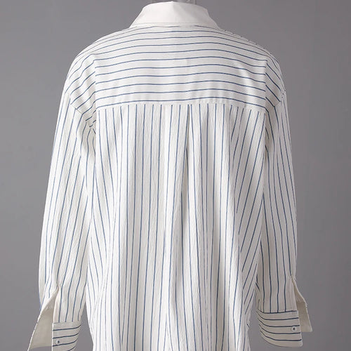 Load image into Gallery viewer, Women Blue Striped Textured Big Size Elegant Blouse New Lapel Long Sleeve Shirt Fashion Tide Spring Autumn 2025 CPG3188
