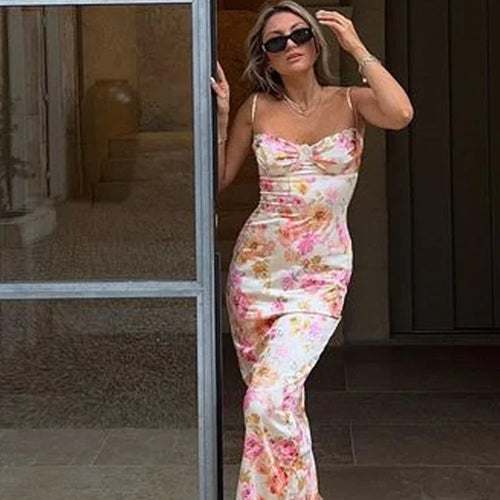 Load image into Gallery viewer, Summer Spaghetti Strap Floral Print Party Dresses Elegant Maxi Bodycon Wedding Guest Holiday Dress New In Dress 2023
