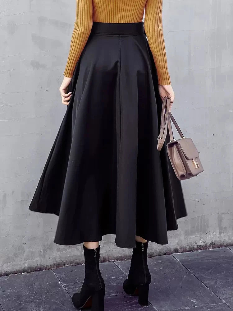 Solid Patchwork Belt Elegant Skirts For Women High Waist Loose Temperament Skirt Female Fashion Clothing
