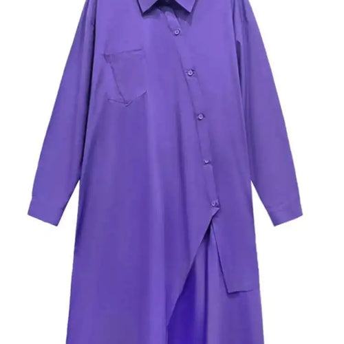 Load image into Gallery viewer, Women Purple Irregular Button Slit Big Size Shirt Dress New Lapel Long Sleeve Fashion Tide Spring Autumn 2025 1DH4827
